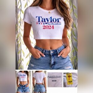 Prince Peter Collection White 'Taylor 2024' Women's Cropped Tee